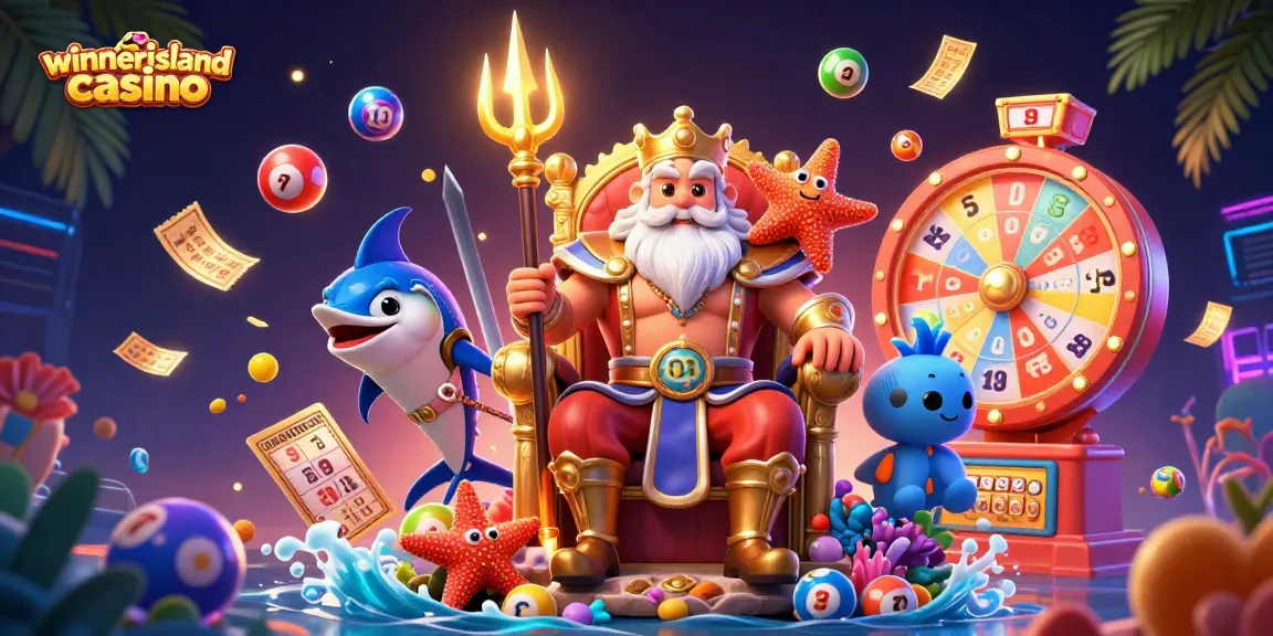 Engage with winnerislandcasino and enjoy vibrant game elements in a dynamic 3D illustration.