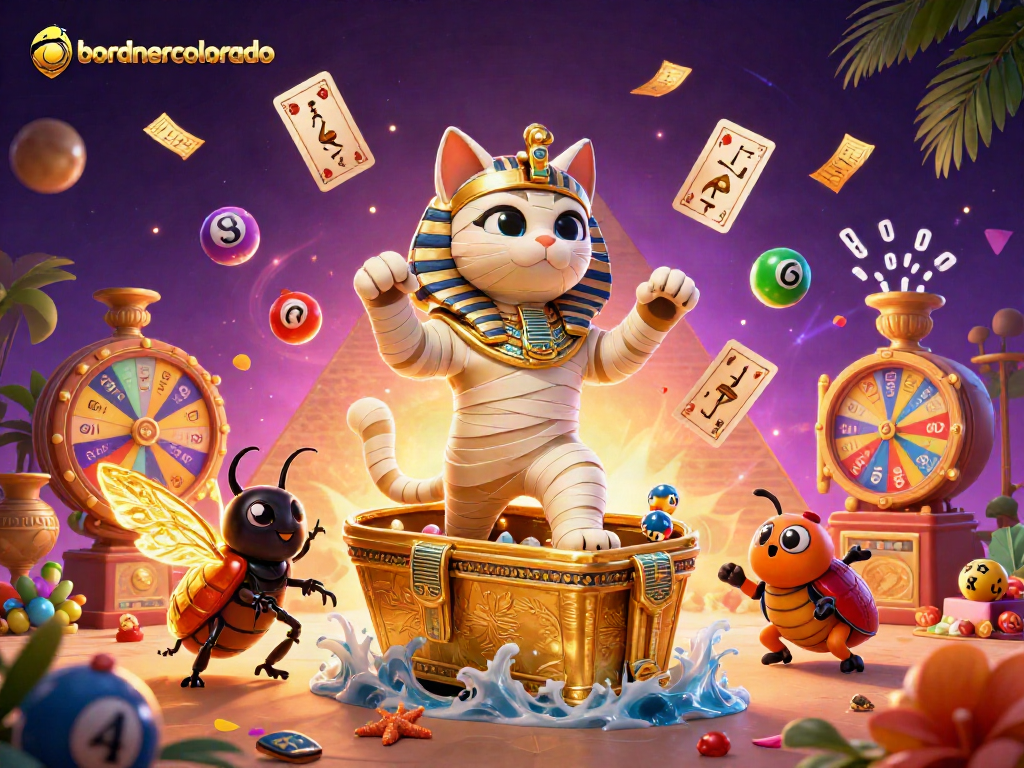 Engage with bordnercolorado's vibrant gaming scene featuring Egyptian-themed characters and dynamic casino elements.