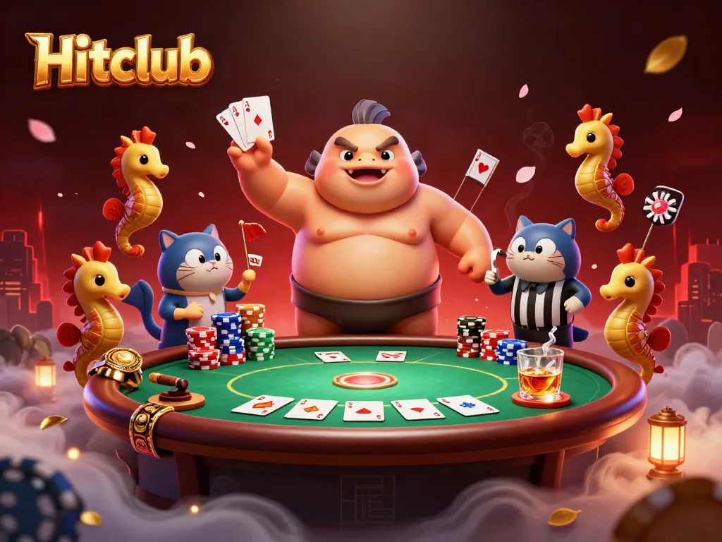 Hitclub's exciting blowfish poker tournament featuring vibrant casino elements and lively atmosphere.