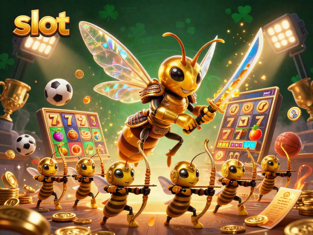 Experience thrilling slot action with enchanted golden hornets and vibrant symbols in an immersive casino-world.
