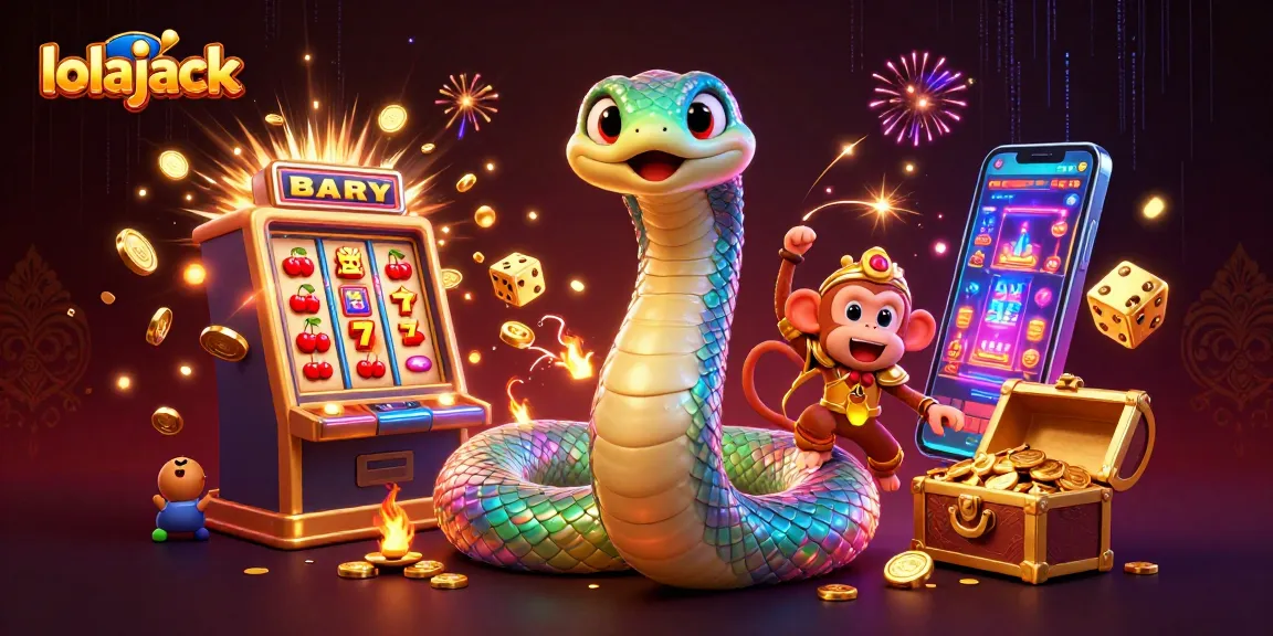Experience the thrill of winning at lolajack Casino with a vibrant 3D illustration featuring exciting gaming elements and rich colors.