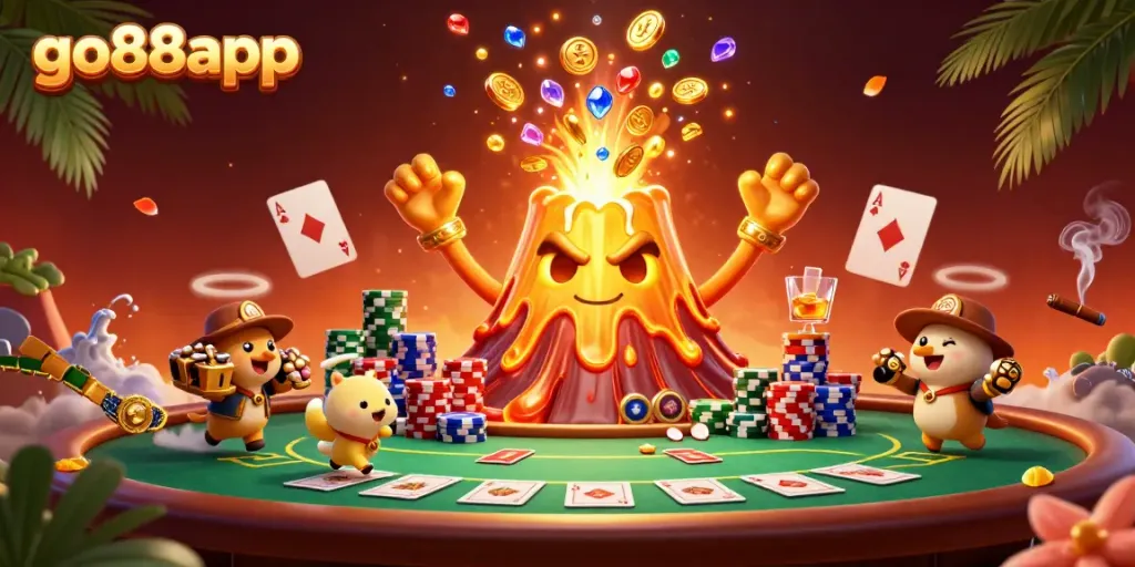 Experience exhilarating wins with the go88app online slot games amidst treasures and vibrant casino elements.